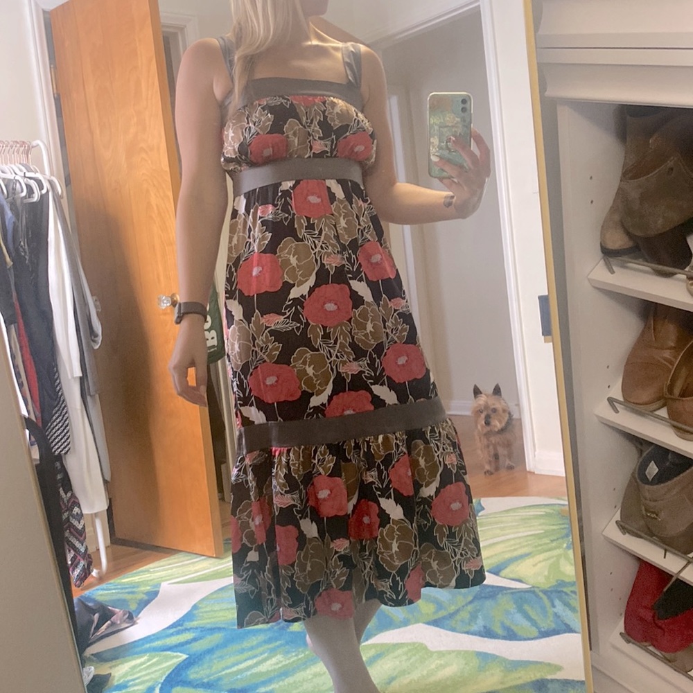 T length Satin dress with floral design